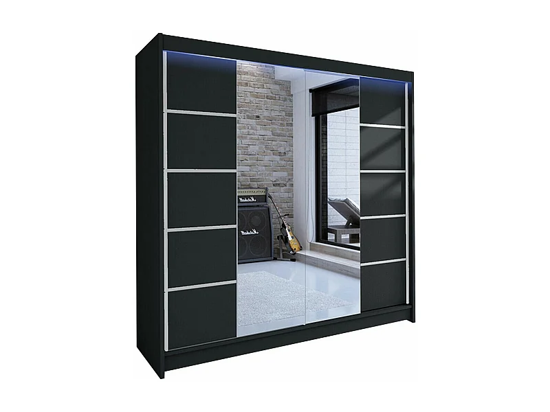 Armoire Closico 154, Noir, 215x180x58cm, Portes d'armoire: Coulissantes