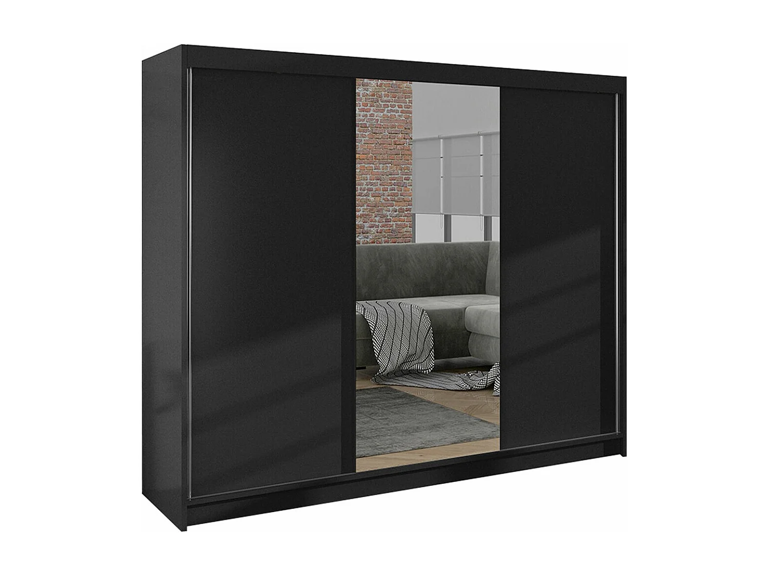 Armario Closico 158, Negro, 215x200x58cm, Puertas de armario: Correderas