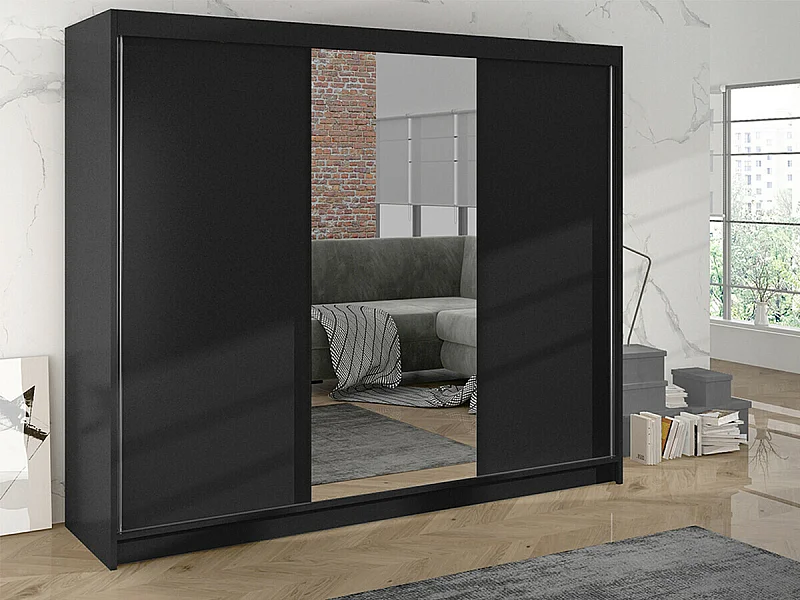 Armoire Closico 158, Noir, 215x200x58cm, Portes d'armoire: Coulissantes