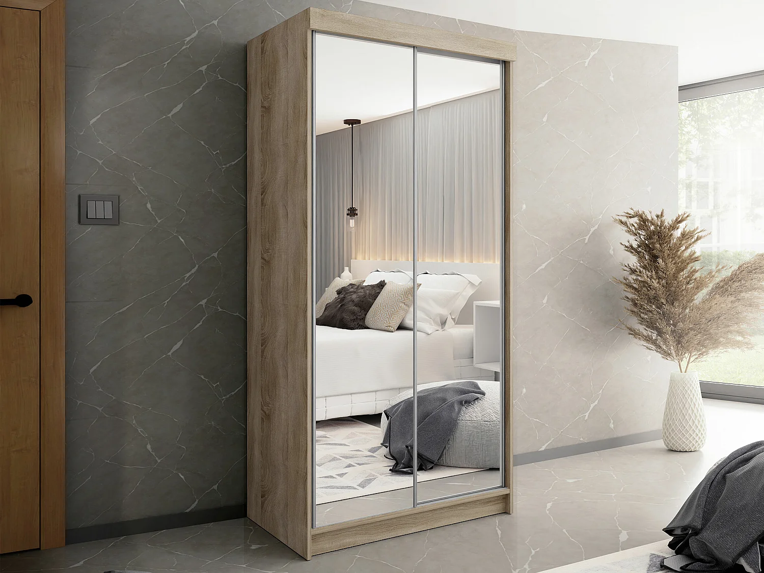 Armoire Dover 102, Sonoma chêne, 200x100x62cm, Portes d'armoire: Coulissantes