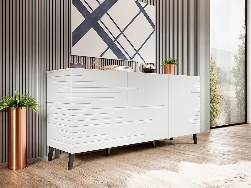 Aparador Charlotte 140, Blanco, 72x155cm, Número de puertas: 340cm, Estanterías, MDF