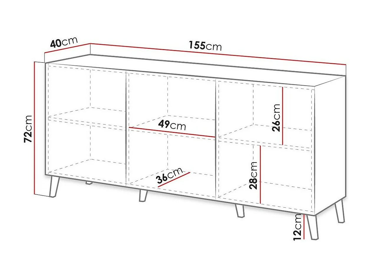 Aparador Charlotte 140, Blanco, 72x155cm, Número de puertas: 340cm, Estanterías, MDF