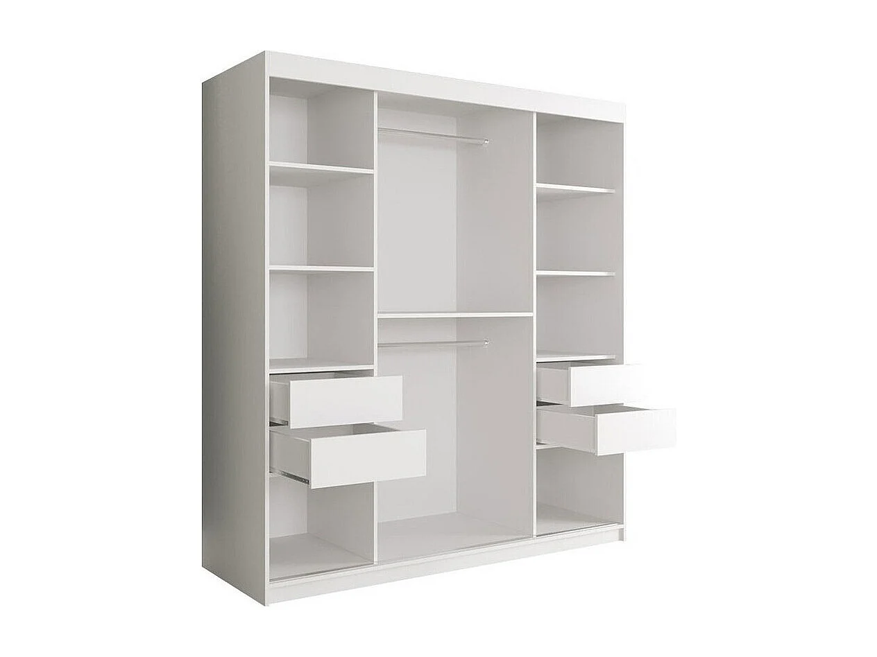 Armoire Hartford 243, Marbre noir|Mat blanc, 200x180x62cm, Portes d'armoire: Coulissantes