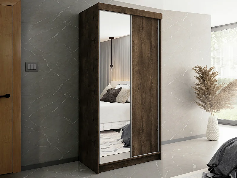 Armoire Dover 103, Chêne sombre, 200x100x62cm, Portes d'armoire: Coulissantes
