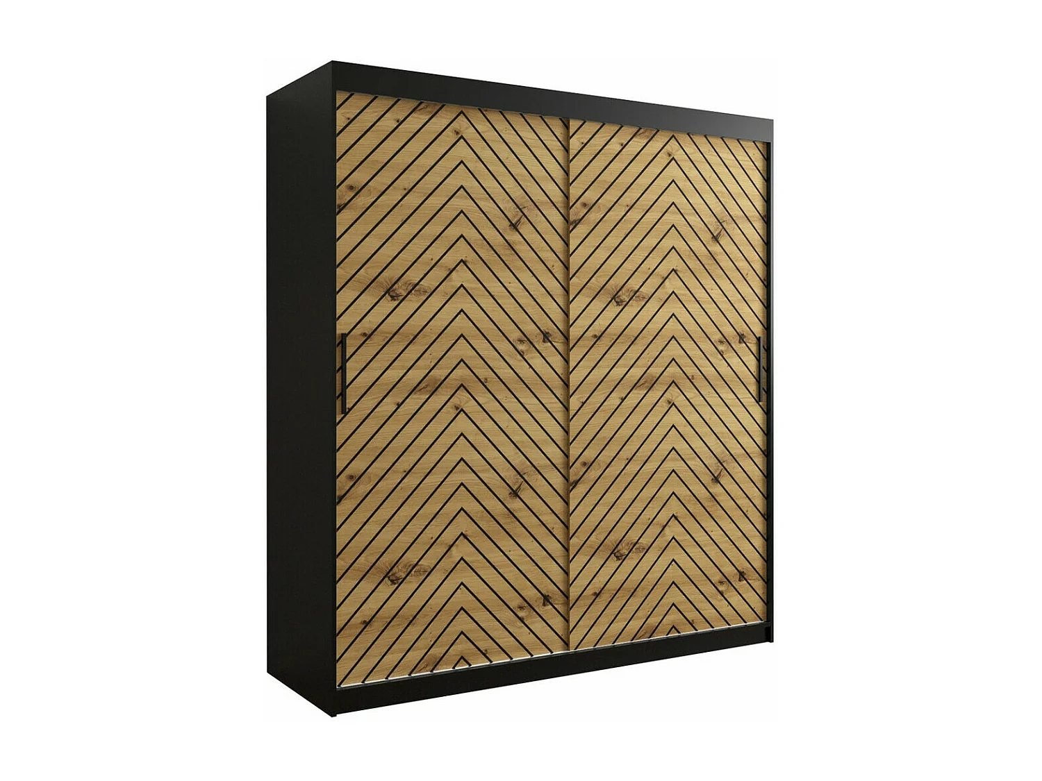 Armoire Hartford 312, Noir|Chêne Artisan, 200x180x62cm, Portes d'armoire: Coulissantes