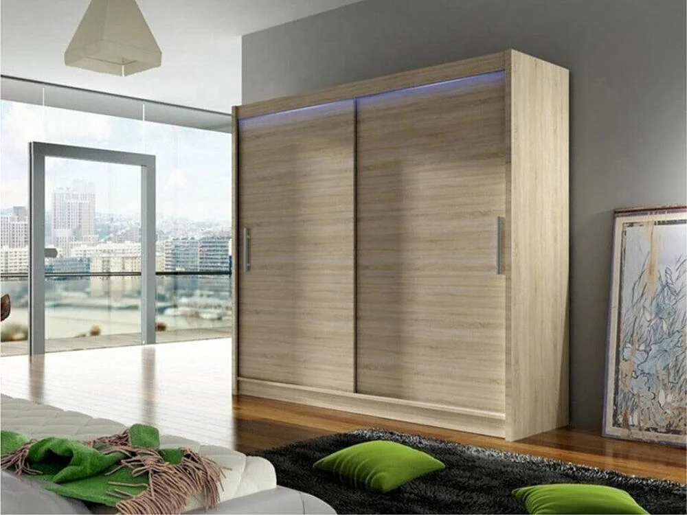 Armoire Closico 100, Sonoma chêne, 215x180x58cm, Portes d'armoire: Coulissantes