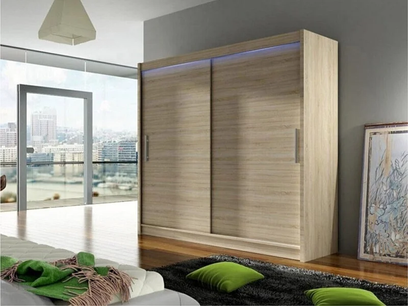 Armoire Closico 100, Sonoma chêne, 215x180x58cm, Portes d'armoire: Coulissantes