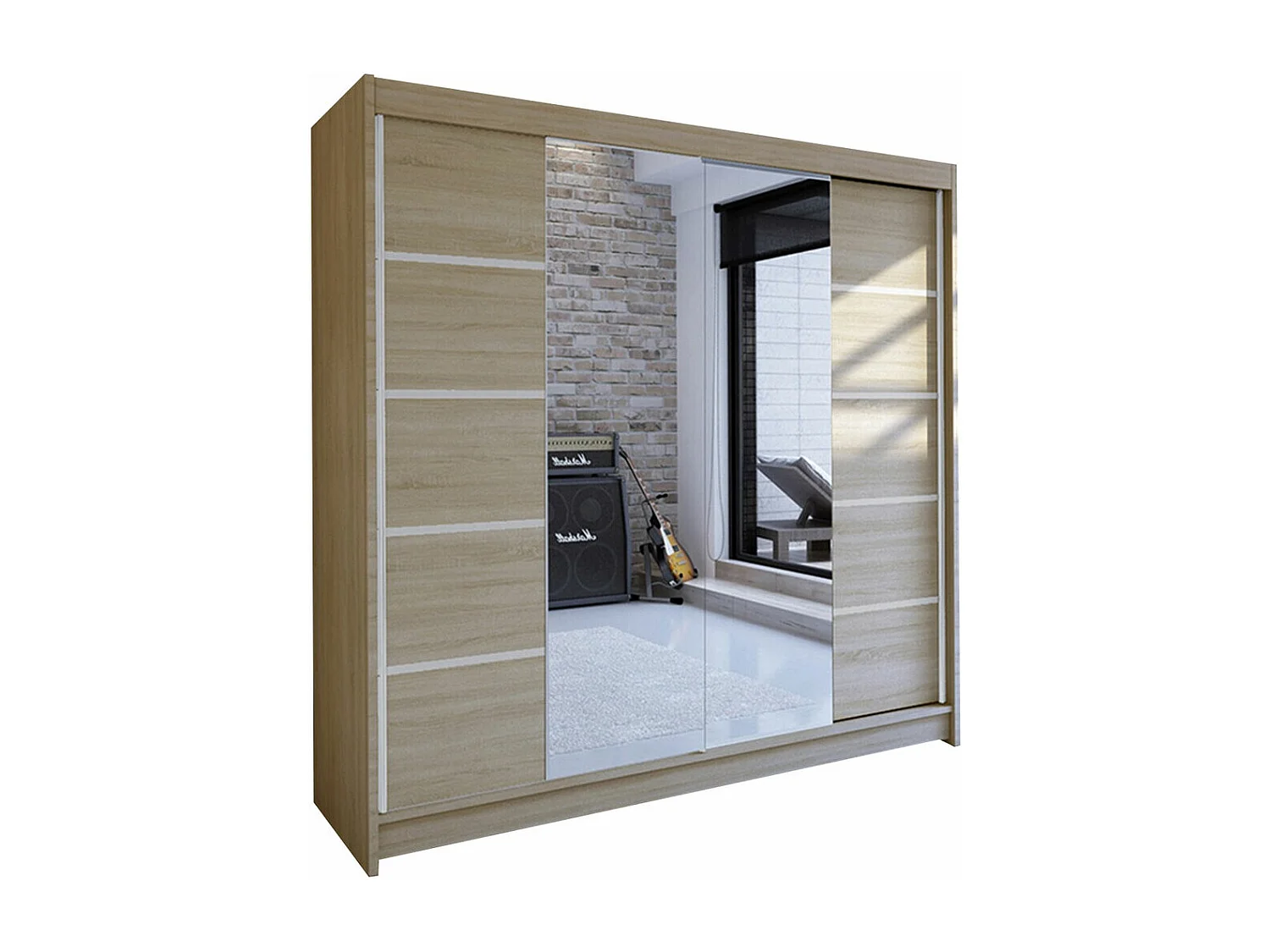 Armoire Closico 154, Sonoma chêne, 215x180x58cm, Portes d'armoire: Coulissantes