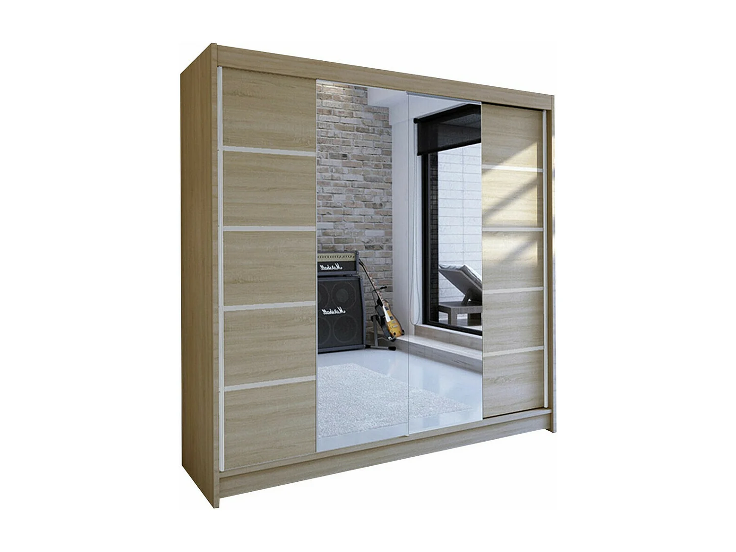 Armoire Closico 154, Sonoma chêne, 215x180x58cm, Portes d'armoire: Coulissantes