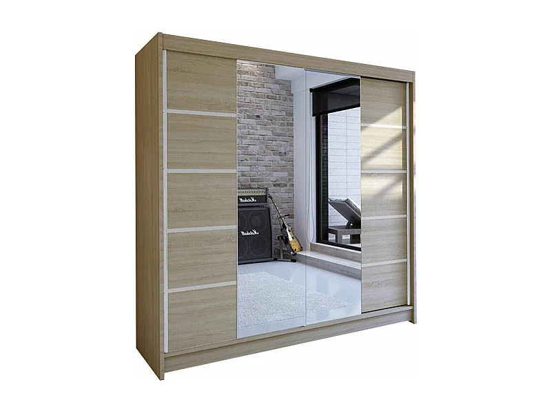 Armoire Closico 154, Sonoma chêne, 215x180x58cm, Portes d'armoire: Coulissantes