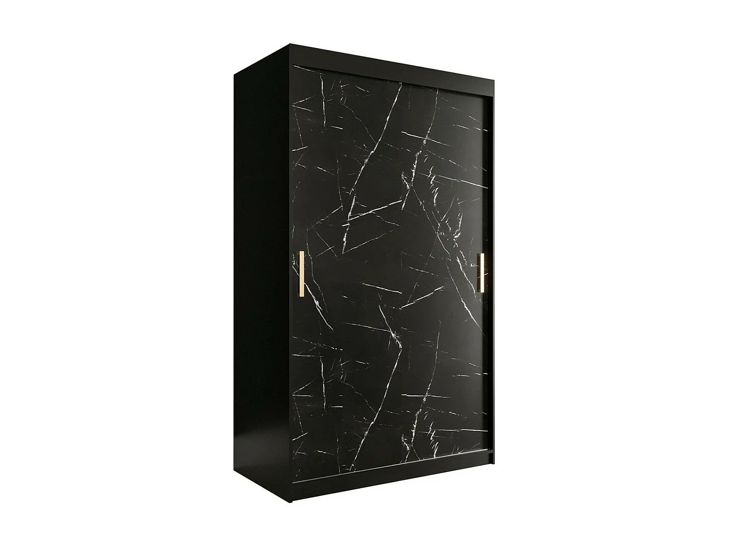 Armoire Hartford 247, Noir mat|Marbre noir, 200x120x62cm, Portes d'armoire: Coulissantes