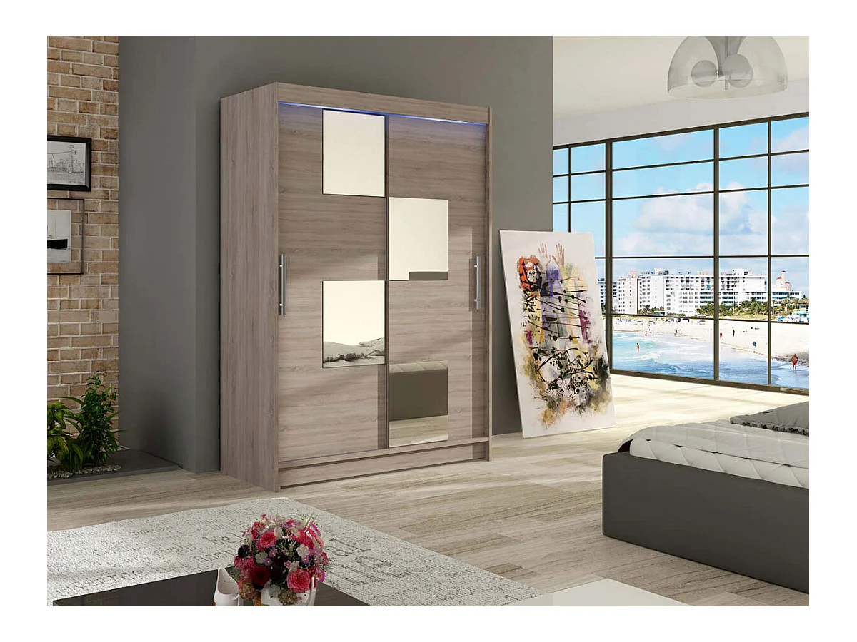 Armario Closico 105, Trufa roble, 200x120x58cm, Puertas de armario: Correderas