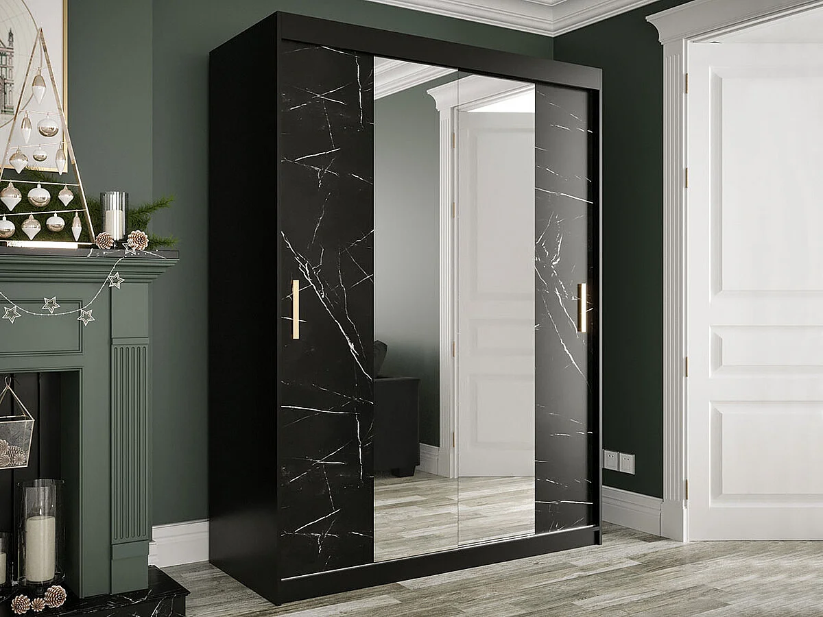 Armario Hartford 254, Mármol negro|Negro mate, 200x150x62cm, Número de estantes: 5