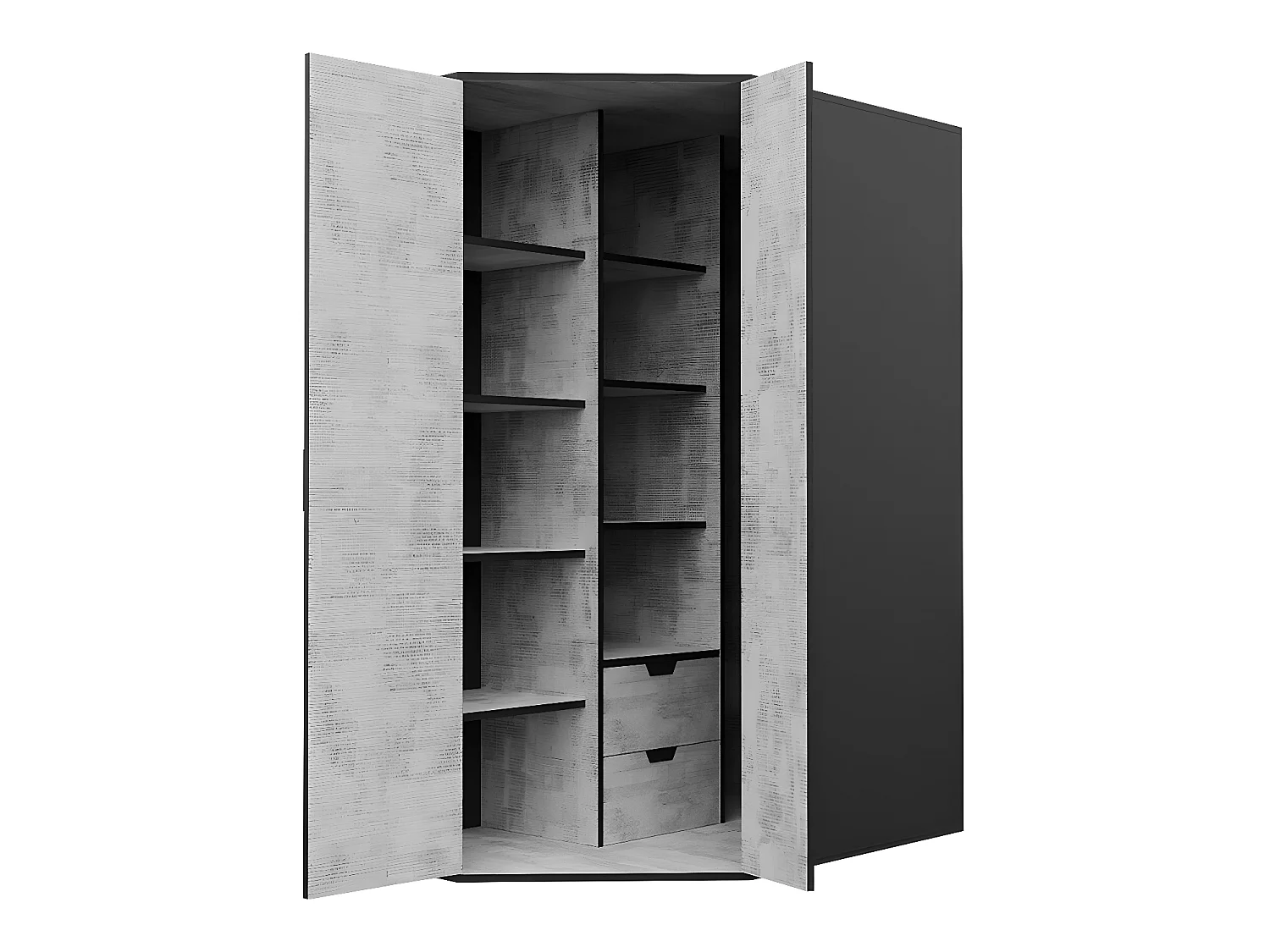 Armoire d'angle Omaha G112, Graphite|Riviera chêne, 195x145x95cm, Nombre d'étagères: 8.00
