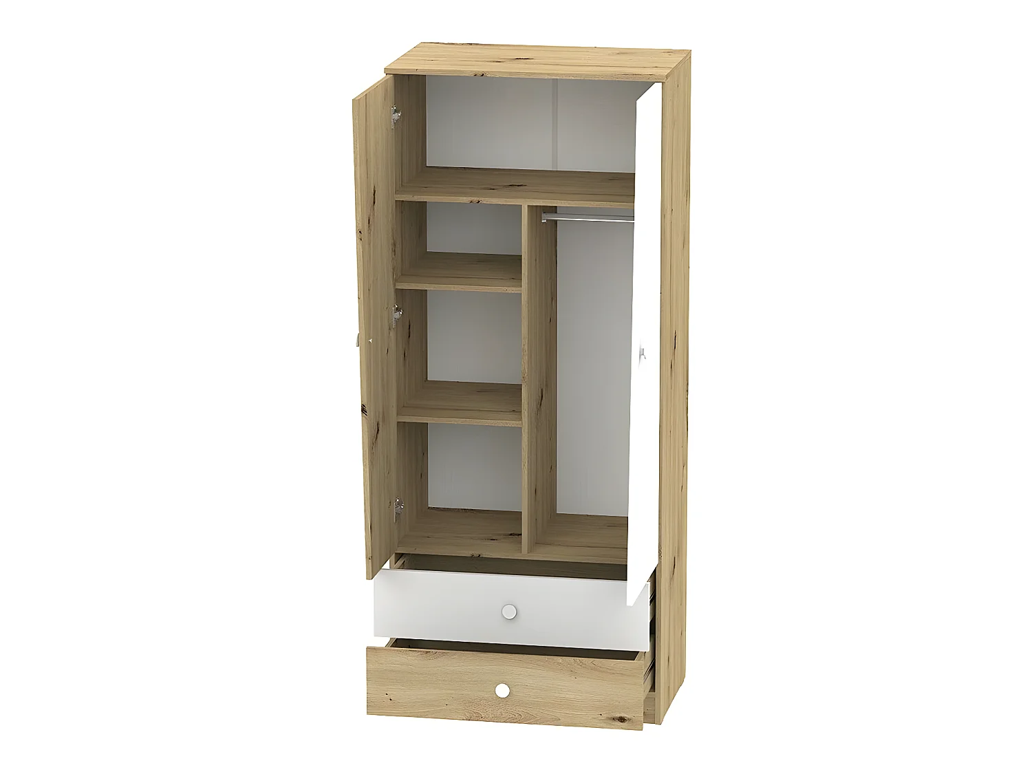 Armoire Almira 100, Blanc|Chêne Artisan, 191x80x50cm, Nombre d'étagères: 3