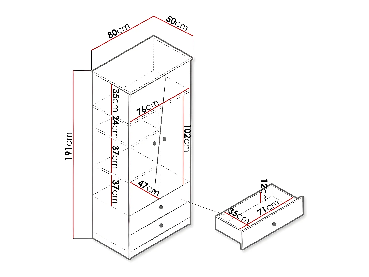 Armoire Almira 100, Blanc|Chêne Artisan, 191x80x50cm, Nombre d'étagères: 3