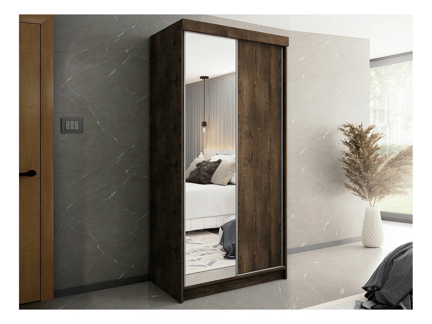 Armoire Dover 103, Chêne sombre, 200x100x62cm, Portes d'armoire: Coulissantes