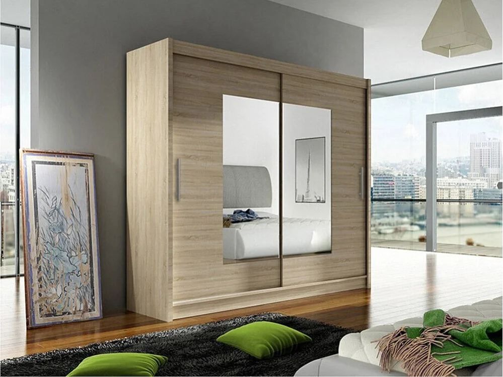 Armoire Closico 106, Sonoma chêne, 215x180x58cm, Portes d'armoire: Coulissantes