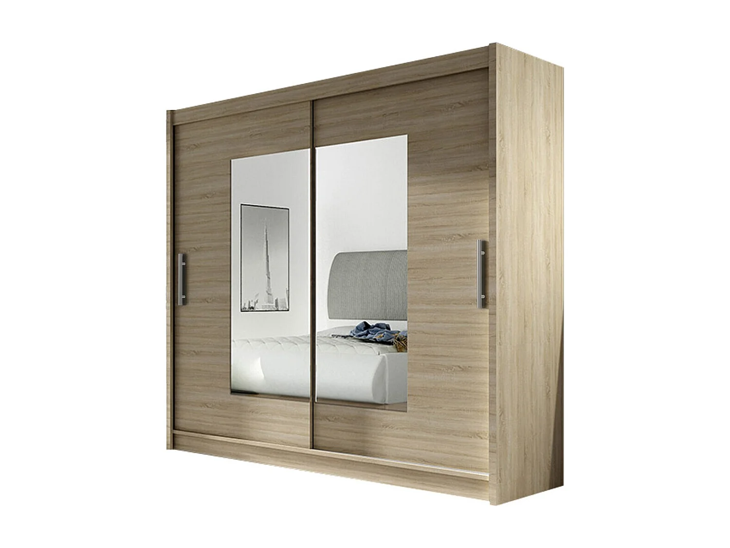 Armoire Closico 106, Sonoma chêne, 215x180x58cm, Portes d'armoire: Coulissantes