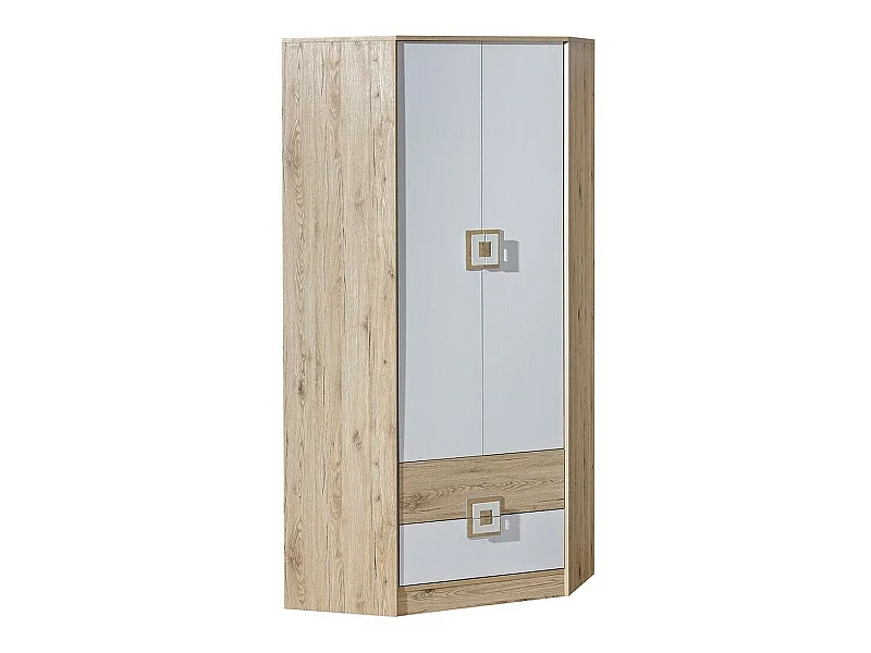 Armoire d'angle Tolfere 102, Chêne clair|Blanc, 190x87x87cm, Nombre d'étagères: 3