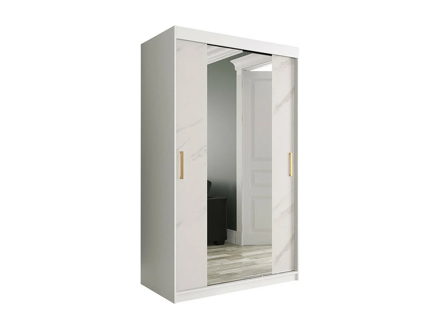 Armoire Hartford 253, Marbre blanc|Mat blanc, 200x120x62cm, Nombre d'étagères: 5