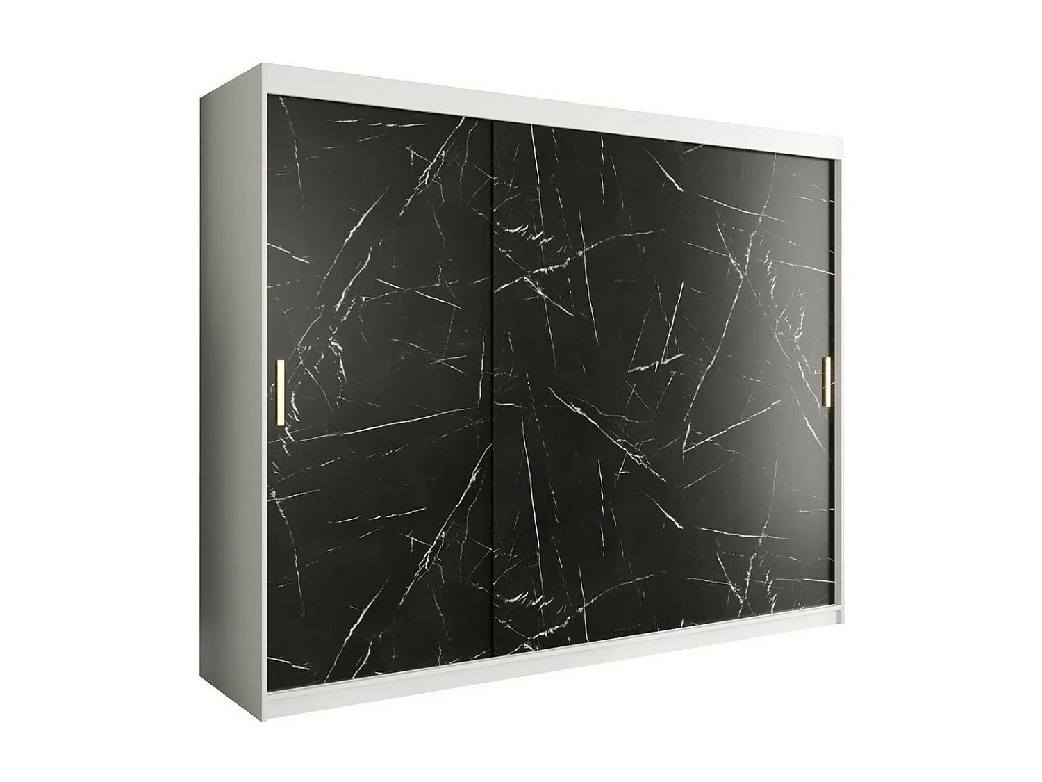 Armoire Hartford 251, Marbre noir|Mat blanc, 200x250x62cm, Portes d'armoire: Coulissantes
