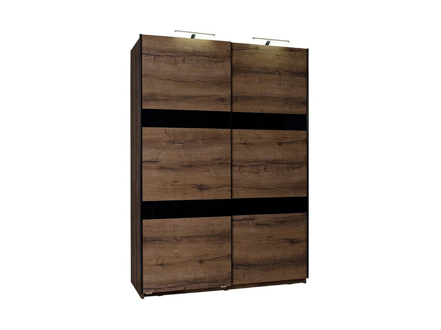 Armoire Fivelbo 109, Noir brillant|Chêne du Monastery, 215x150x69cm, Nombre d'étagères: 5