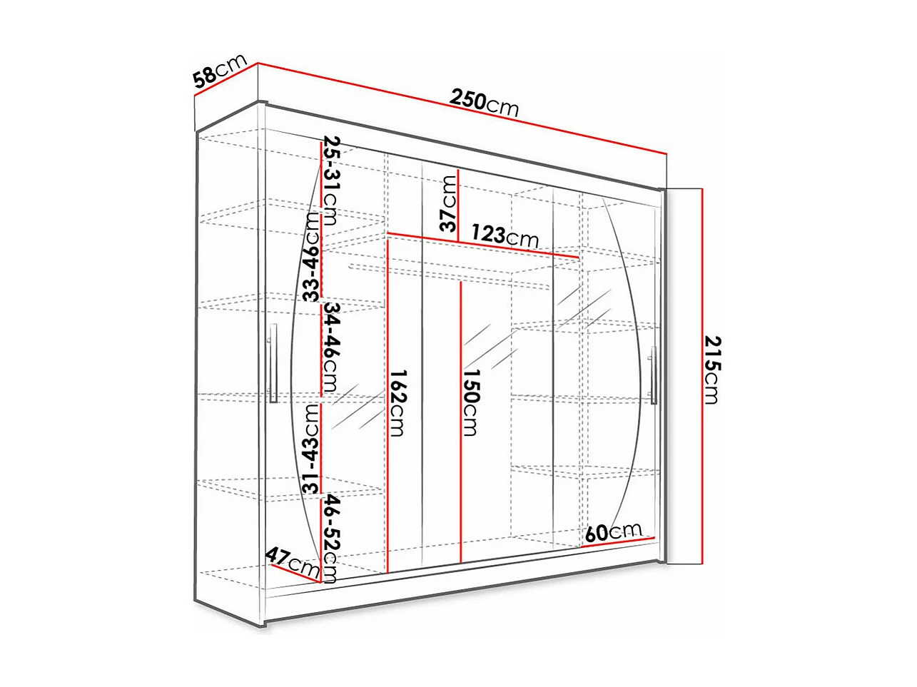 Armoire Closico 130, Noir, 215x250x58cm, Portes d'armoire: Coulissantes