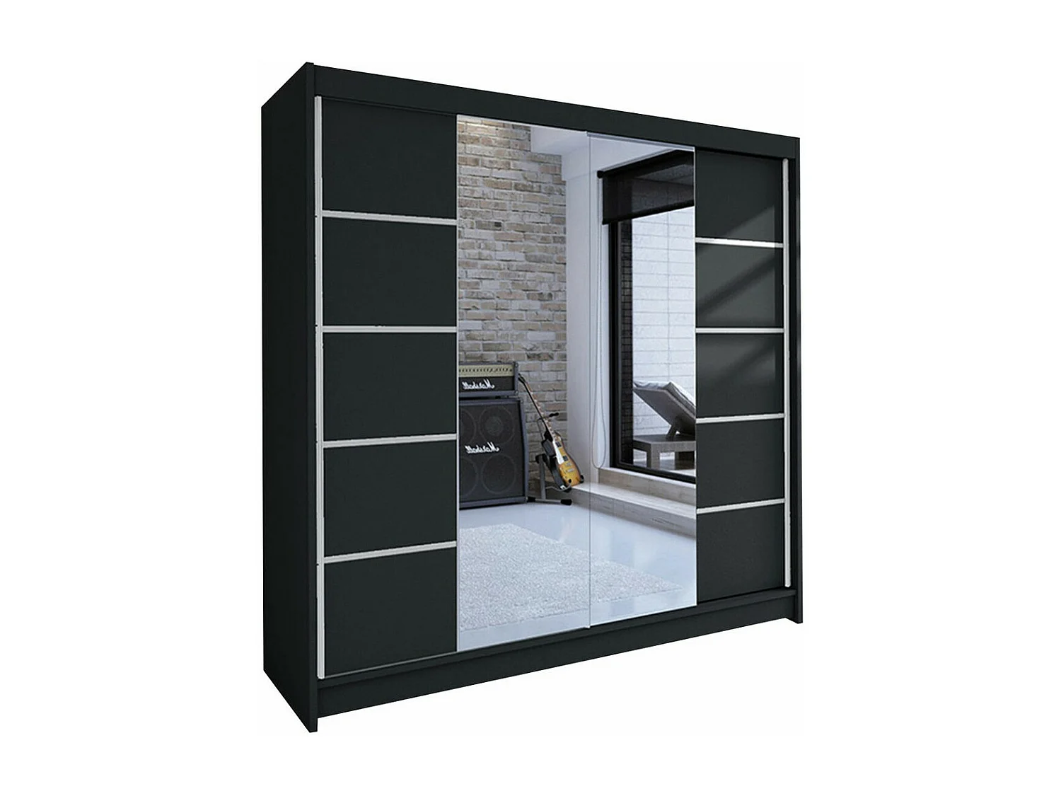 Armoire Closico 154, Noir, 215x180x58cm, Portes d'armoire: Coulissantes