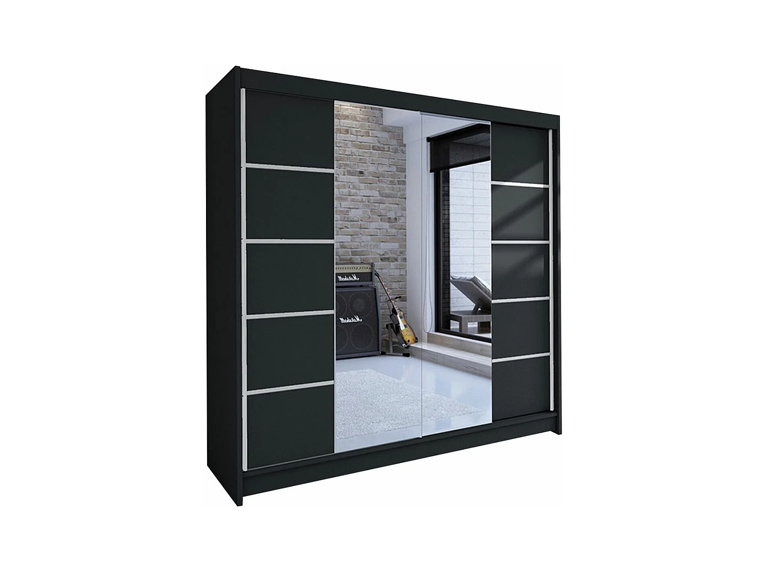 Armoire Closico 154, Noir, 215x180x58cm, Portes d'armoire: Coulissantes