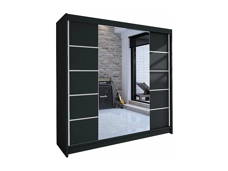 Armoire Closico 154, Noir, 215x180x58cm, Portes d'armoire: Coulissantes
