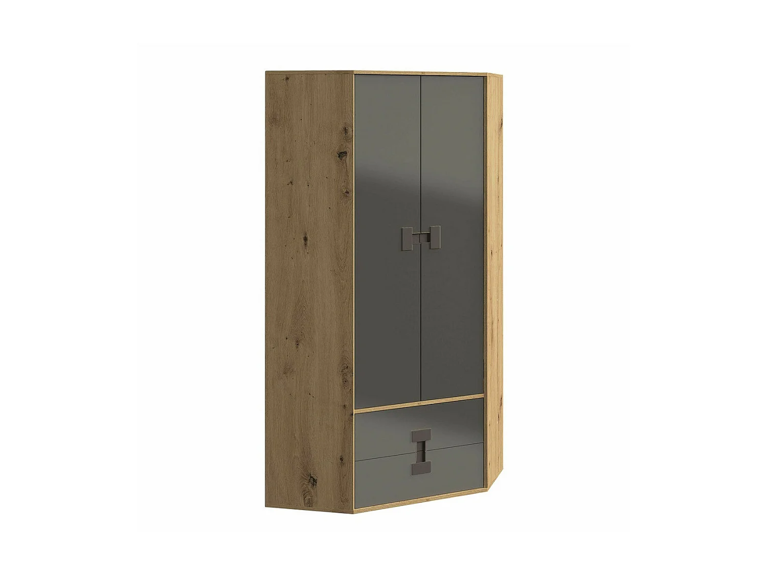 Armoire d'angle Florevi 114, Chêne Artisan|Gris brillant, 191x88x88cm