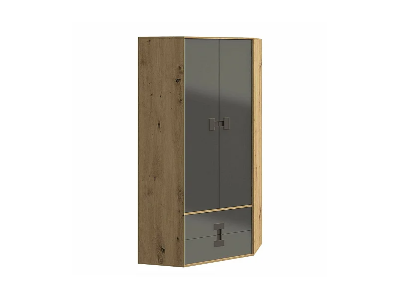 Armoire d'angle Florevi 114, Gris brillant|Chêne Artisan, 191x88x88cm