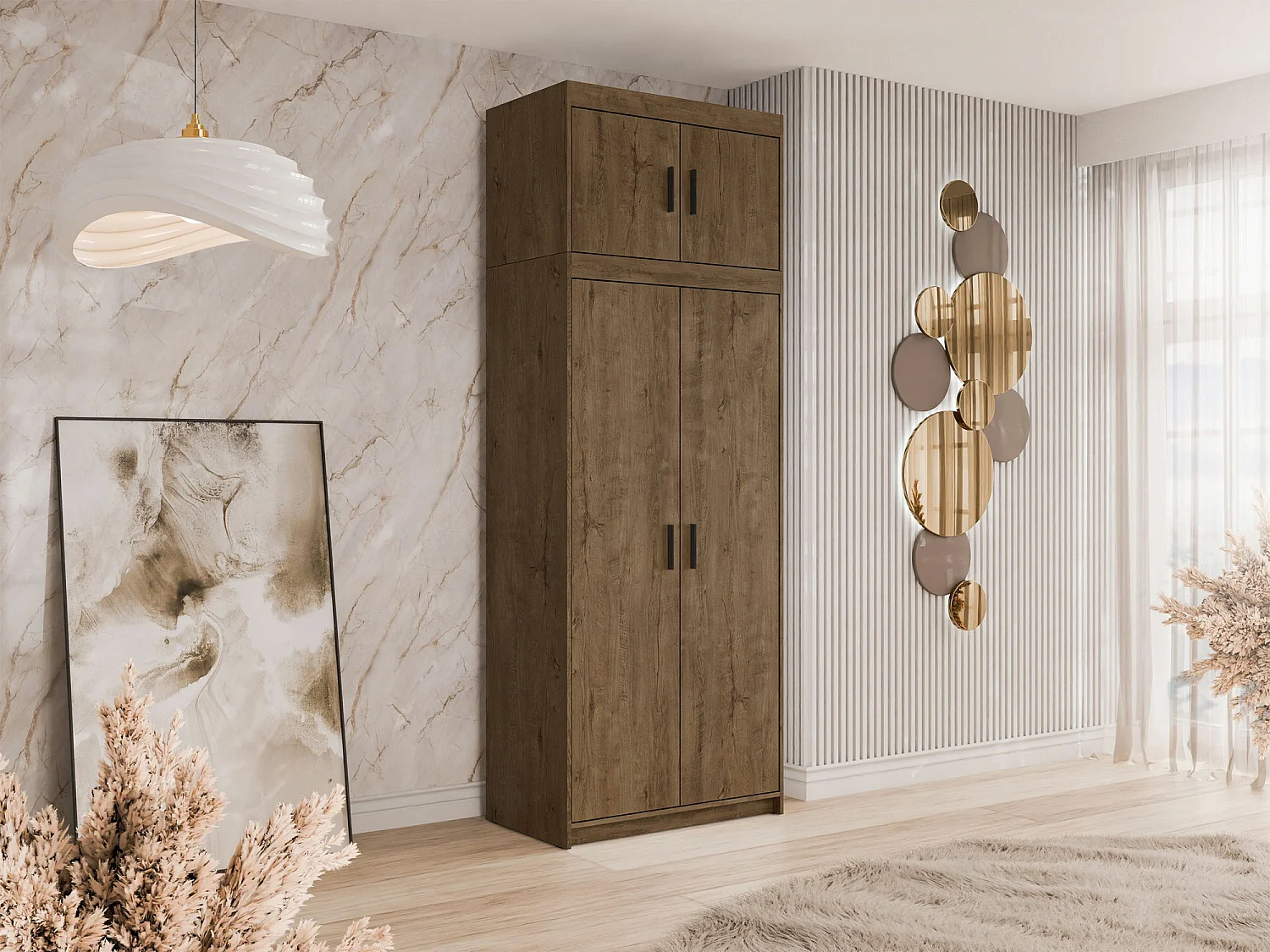 Armoire Novduni 103, Chêne de Lefkas, 246x90x53cm, Portes d'armoire: Avec des charnières