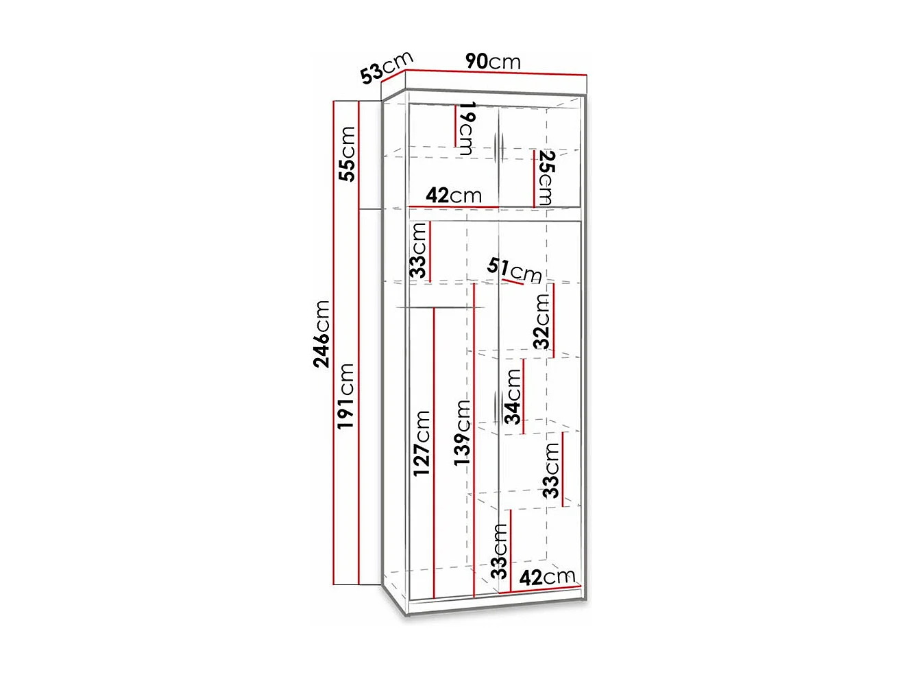 Armoire Novduni 103, Chêne de Lefkas, 246x90x53cm, Portes d'armoire: Avec des charnières