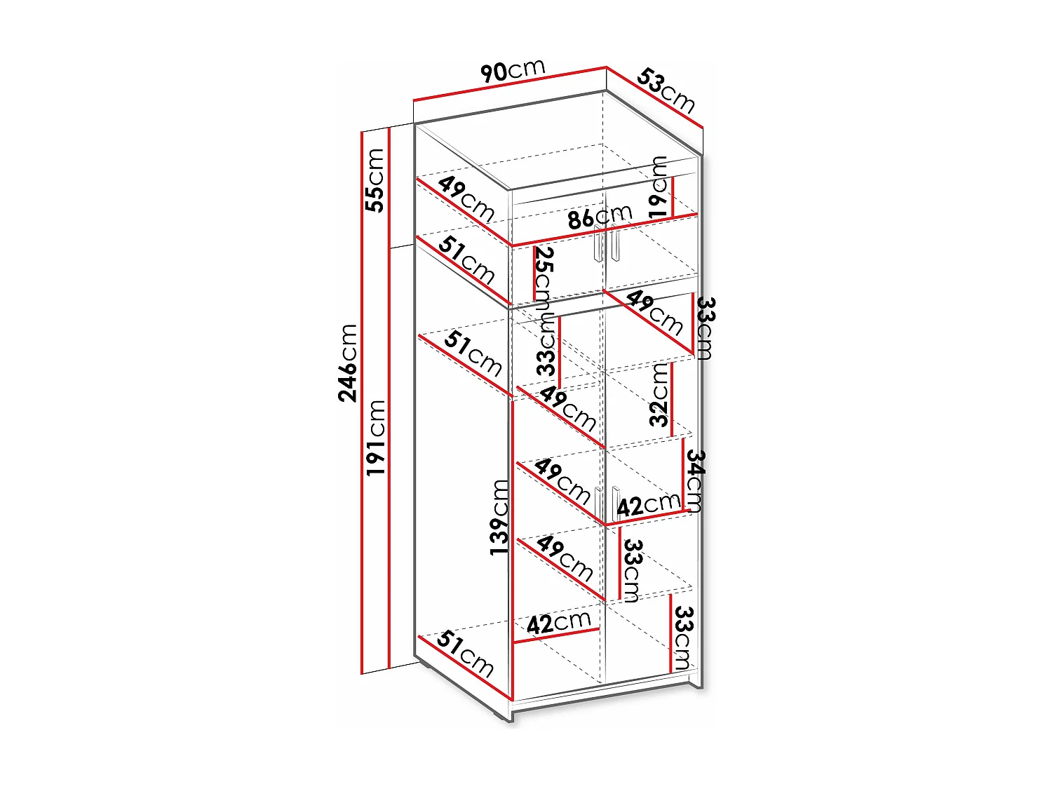 Armario Novduni 103, Roble de lefkada, 246x90x53cm, Puertas de armario: Con bisagras