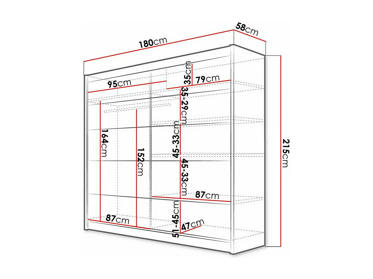 Armoire Closico 153, Noir, 215x180x58cm, Portes d'armoire: Coulissantes