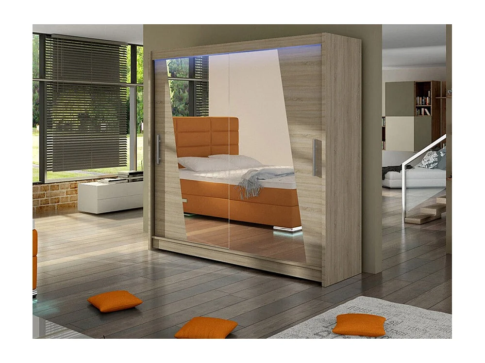 Armario Closico 144, Roble Sonoma, 215x180x58cm, Puertas de armario: Correderas