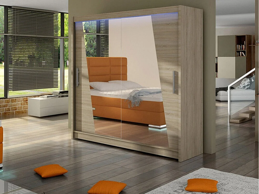 Armario Closico 144, Roble Sonoma, 215x180x58cm, Puertas de armario: Correderas