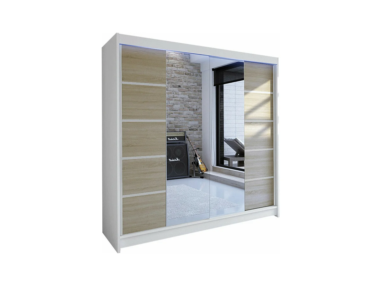 Guardaroba Closico 154, Sonoma quercia|Bianco, 215x180x58cm, Porte guardaroba: Scorrevoli