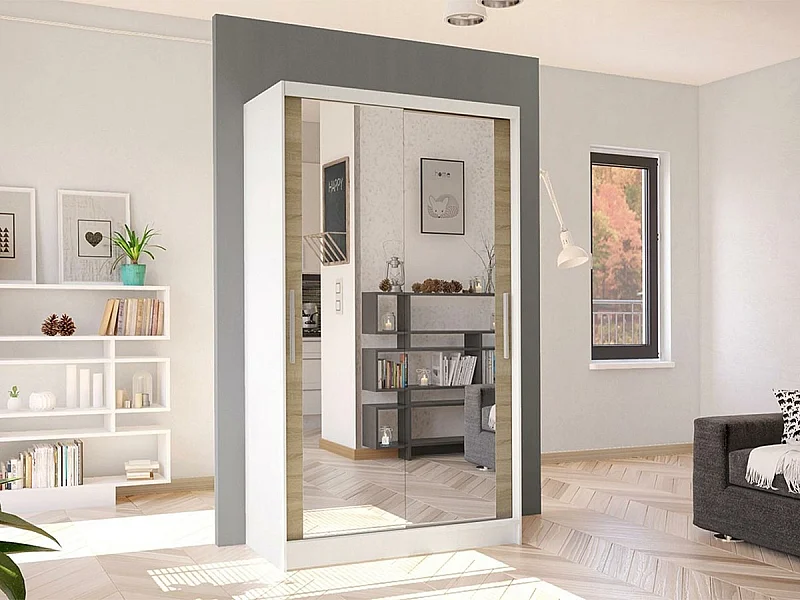 Armoire Closico 165, Blanc|Sonoma chêne, 200x100x58cm, Portes d'armoire: Coulissantes