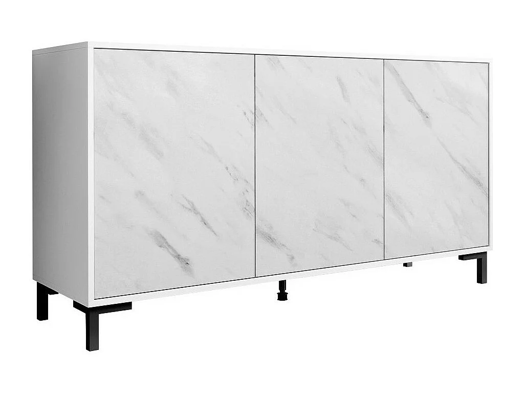 Buffet Charlotte 159, Marbre blanc|Blanc, 81x150cm, Le nombre de portes: 345cm, Stratifié