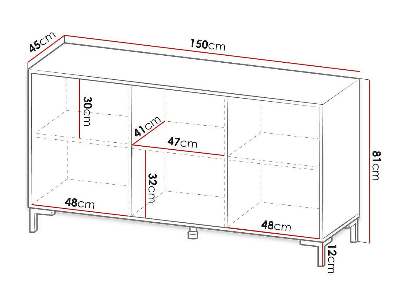 Buffet Charlotte 159, Marbre blanc|Blanc, 81x150cm, Le nombre de portes: 345cm, Stratifié