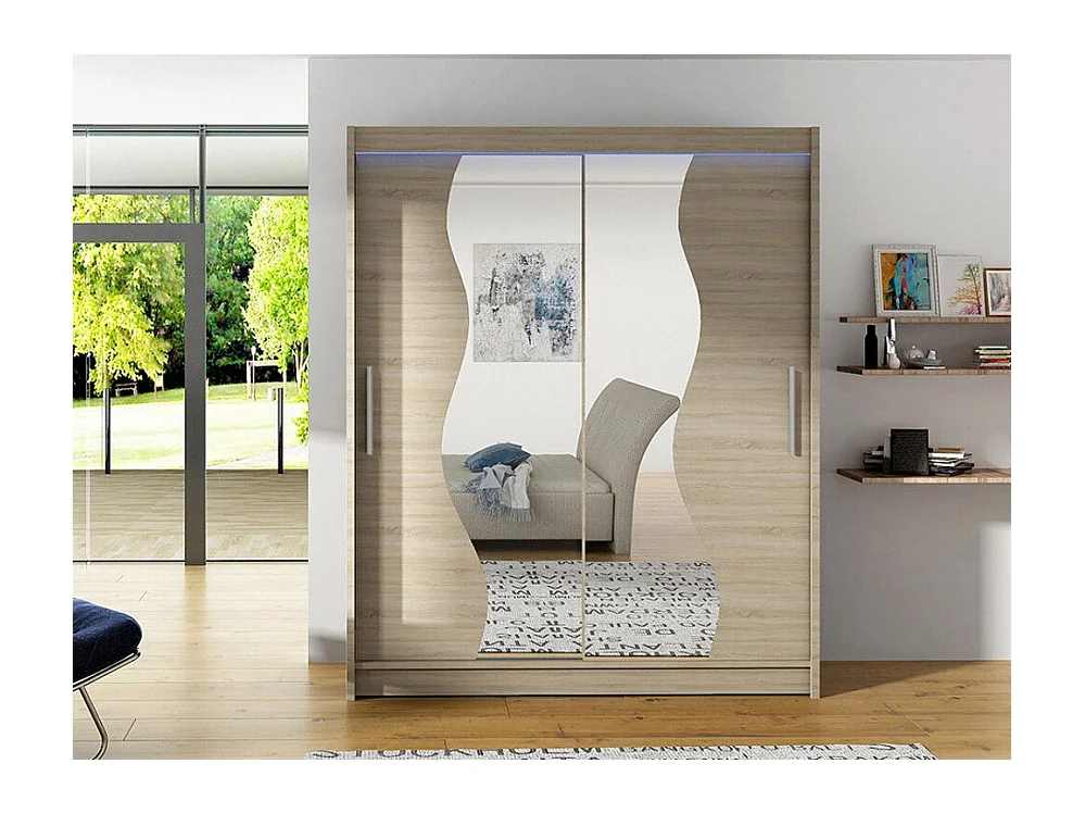 Armoire Closico 134, Sonoma chêne, 200x150x58cm, Portes d'armoire: Coulissantes