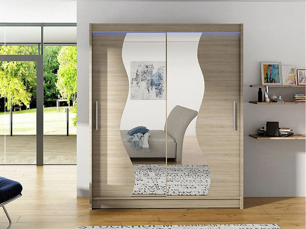 Armoire Closico 134, Sonoma chêne, 200x150x58cm, Portes d'armoire: Coulissantes