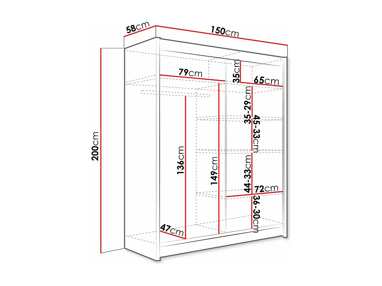 Armoire Closico 134, Sonoma chêne, 200x150x58cm, Portes d'armoire: Coulissantes