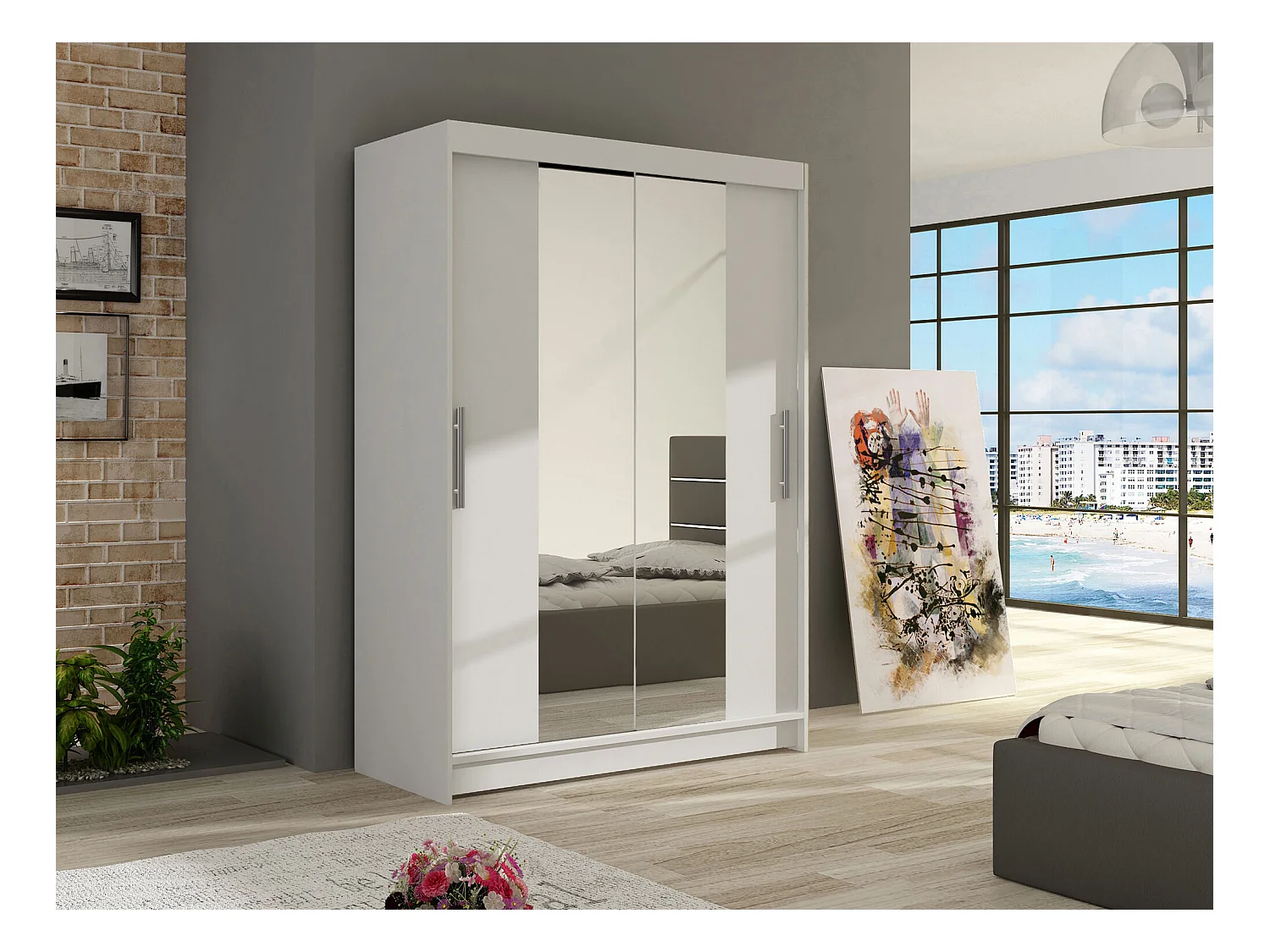 Armoire Closico 133, Blanc, 200x120x58cm, Portes d'armoire: Coulissantes
