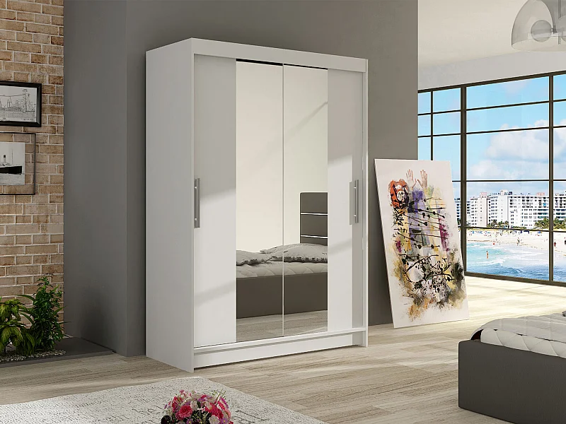 Armoire Closico 133, Blanc, 200x120x58cm, Portes d'armoire: Coulissantes