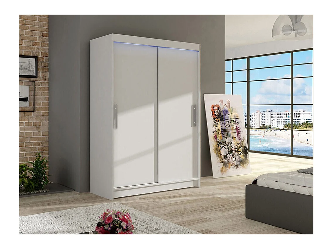 Armoire Closico 117, Blanc, 200x120x58cm, Portes d'armoire: Coulissantes