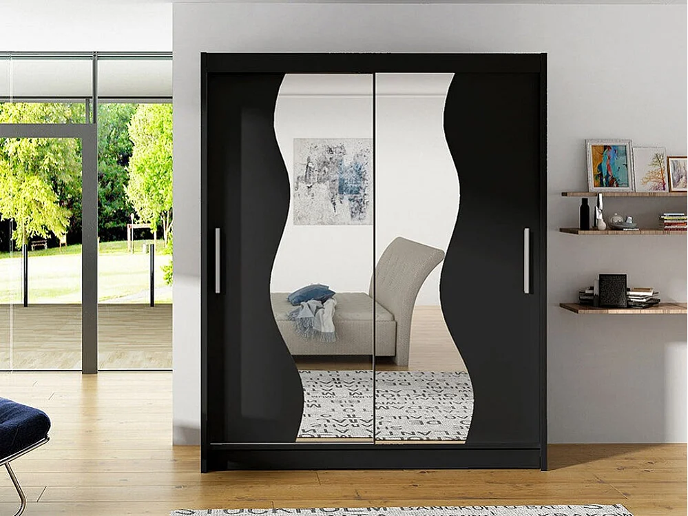 Armoire Closico 134, Noir, 200x150x58cm, Portes d'armoire: Coulissantes